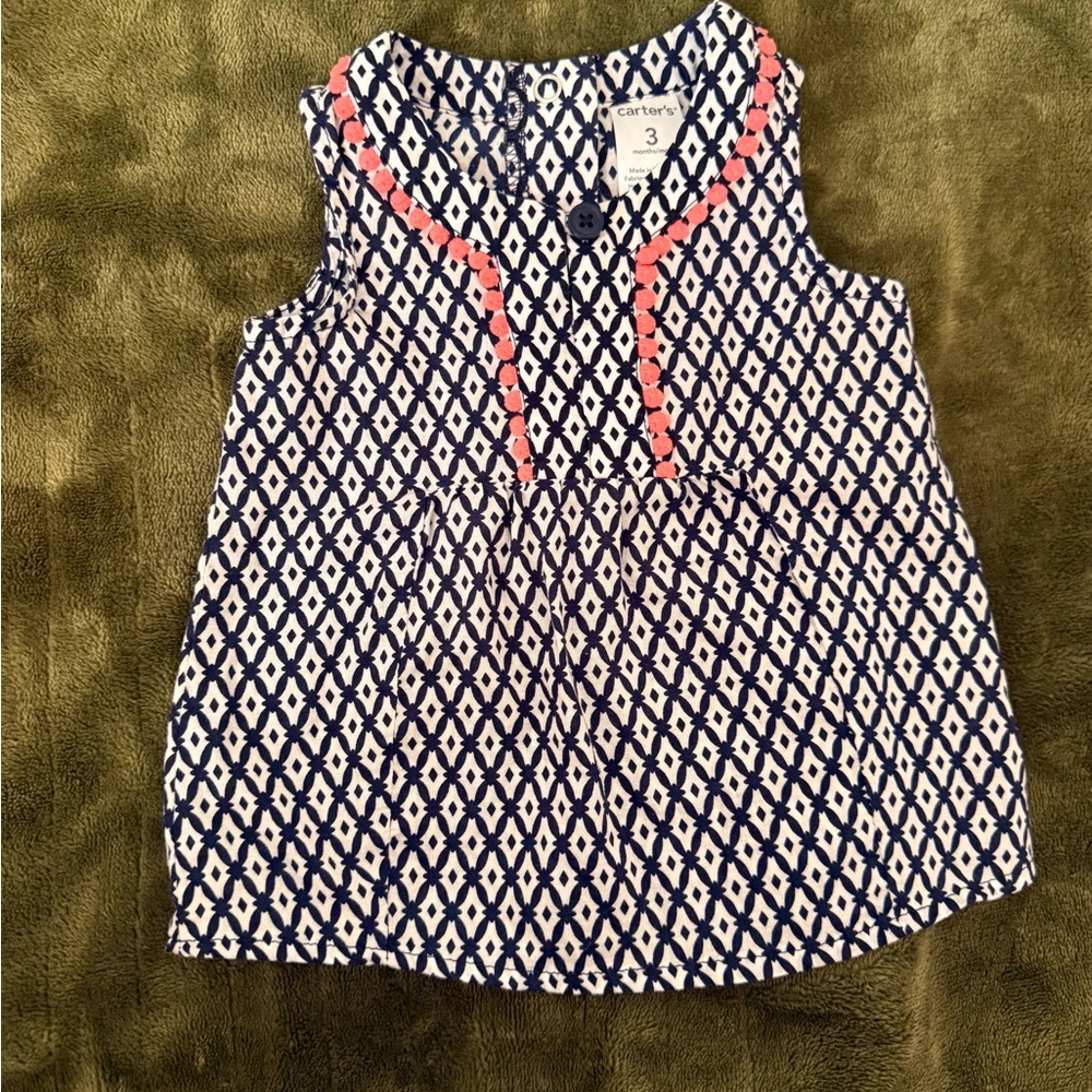 Carter's Navy and Coral Patterned Top